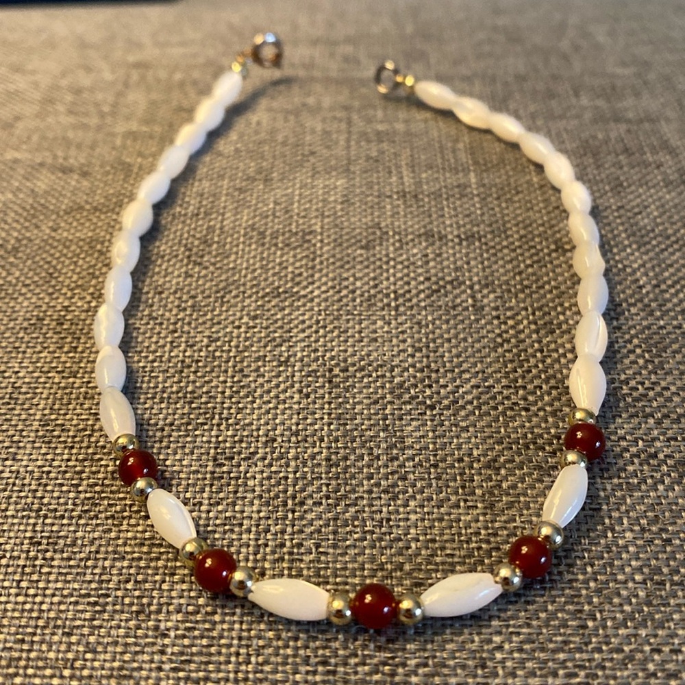 10” Vintage Mother of Pearl & Garnet Anklet